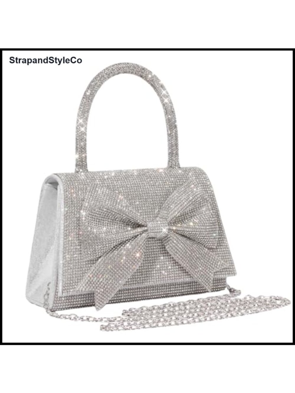 Rhinestone Bow Evening Clutch Bag Chain Strap Formal Prom Wedding
